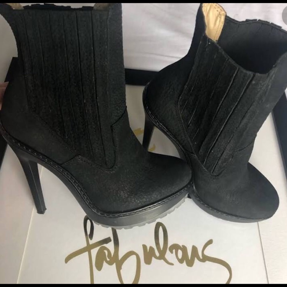 BCBG Max Azria black leather platform short boots